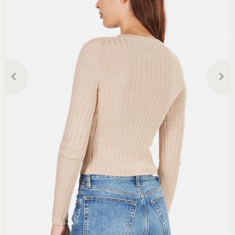 NWT Naadam Cashmere Latte Ribbed Cropped Cardigan Sz. S - Picture 4 of 10